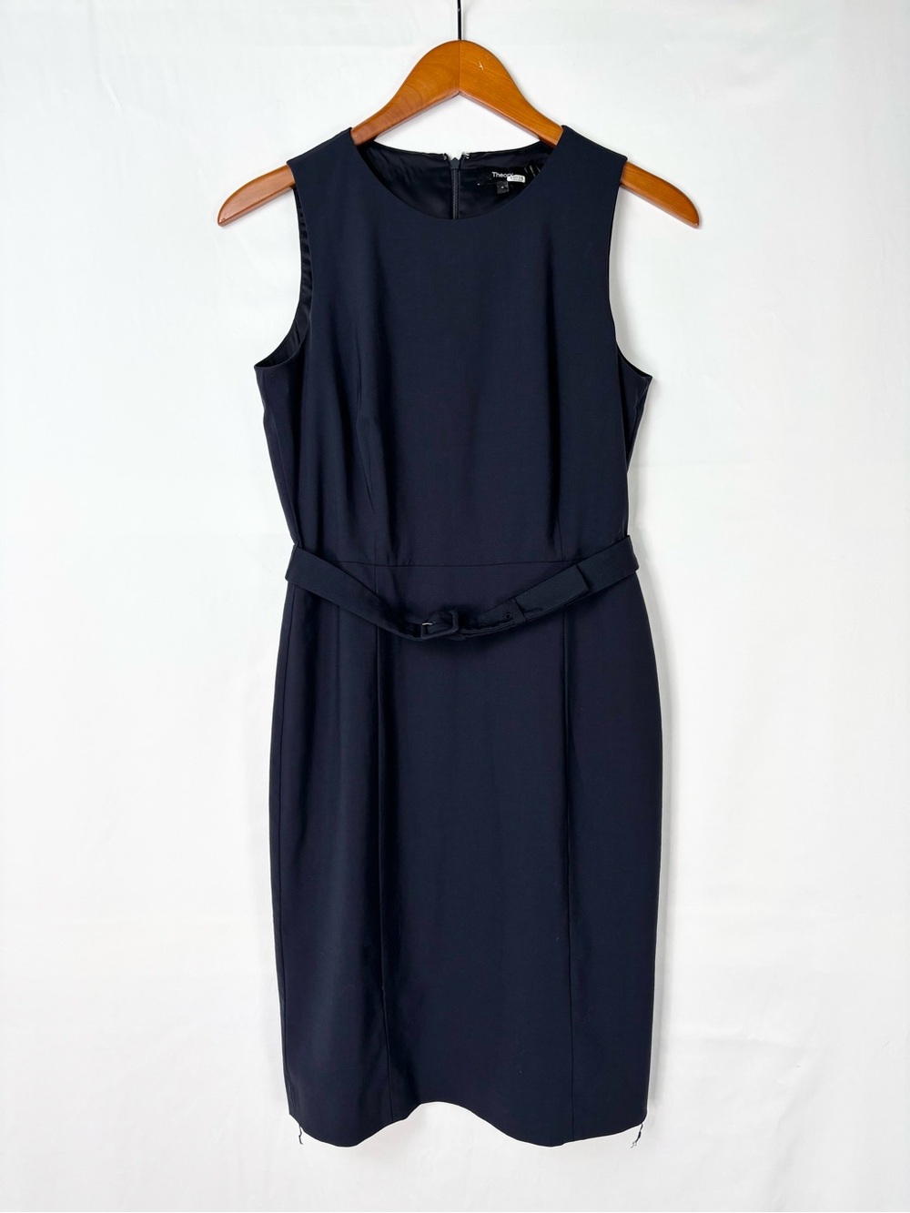 Theory Vaille Sevona Wool‎ Stretch Dress Navy Blue Mini Belted Size 6
